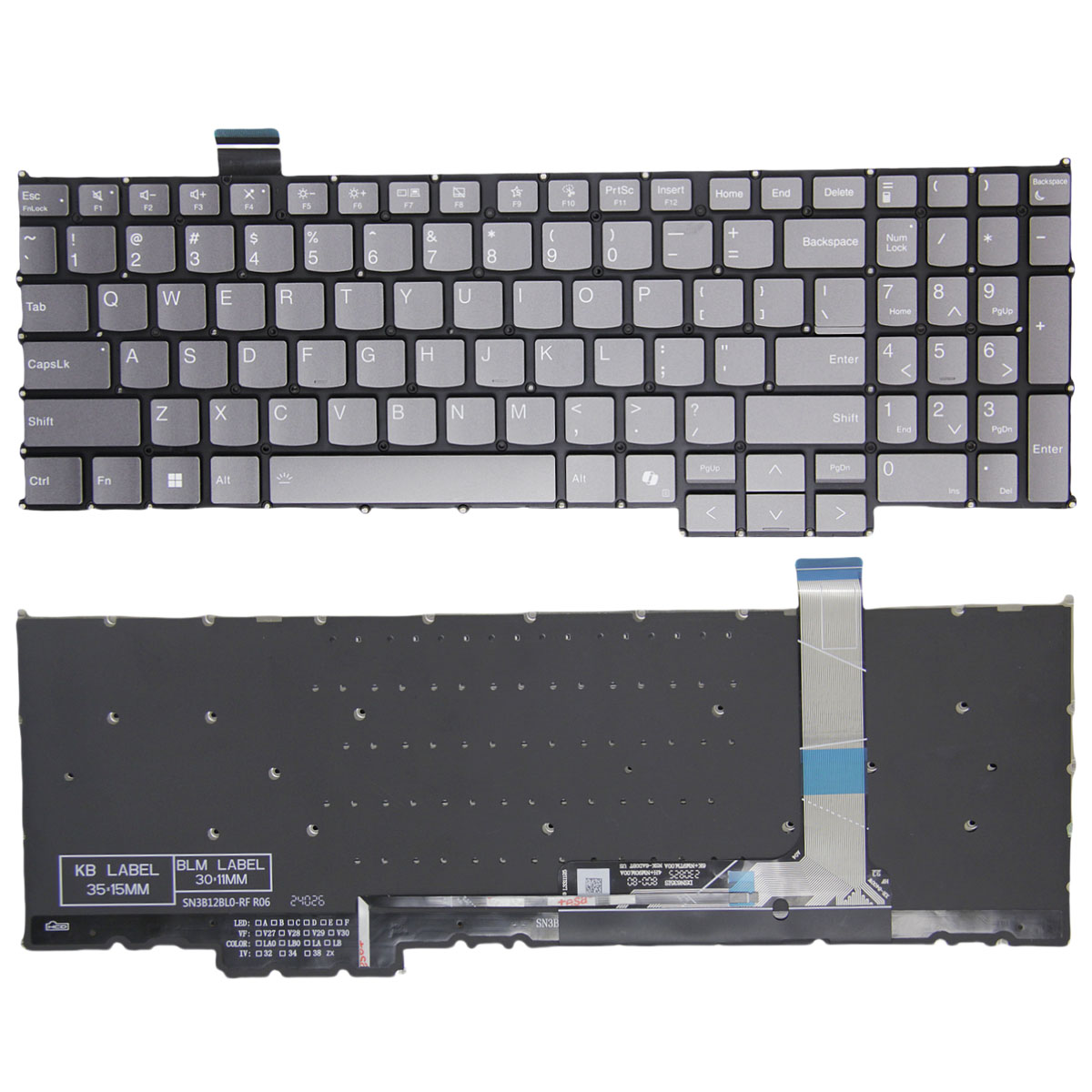 Keyboard Bàn phím laptop Lenovo Thinkbook 16+ 16P G4 G5 G6 G7 IRH IRL IML IMH IRX màu xám Zin Led US